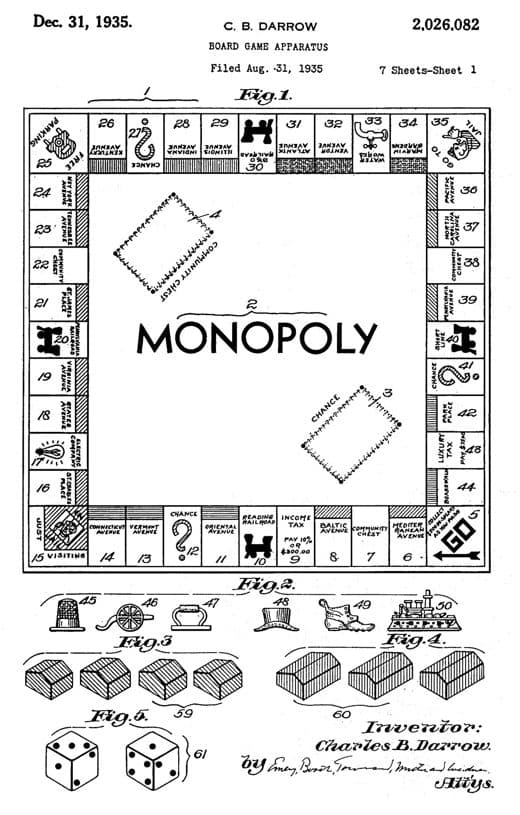 Aparato de juego de mesa, dibujo de patente de 1935, acabado papel archivo
