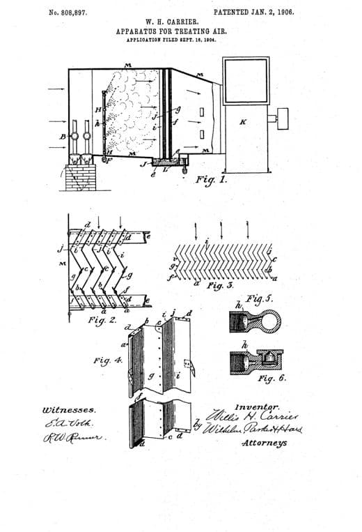 Aparato para tratar el aire, dibujo de patente de 1906, acabado papel archivo
