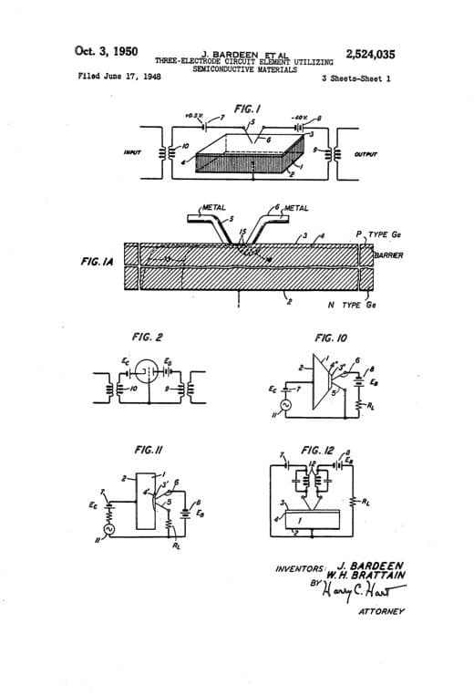 Elemento de circuito semiconductor, dibujo de patente de 1950, acabado papel archivo