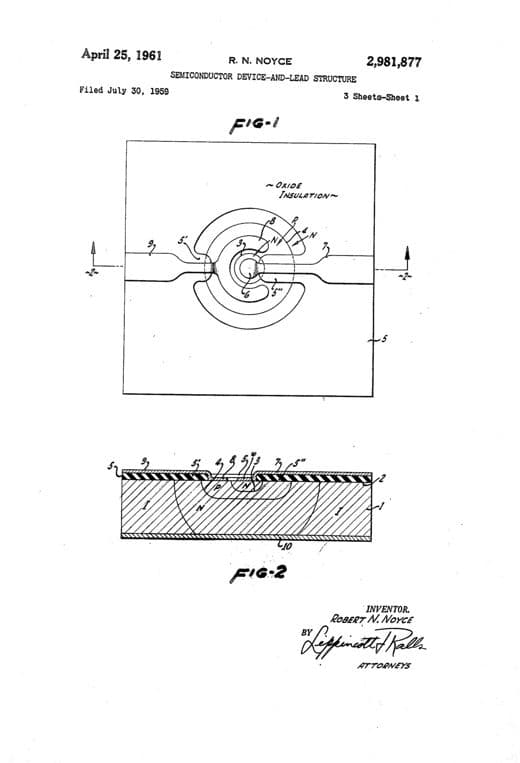 Dispositivo semiconductor, dibujo de patente de 1961, acabado papel archivo