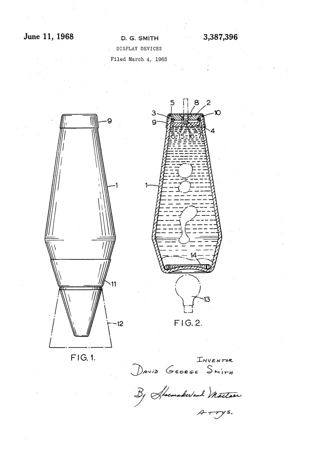 Dispositivo de exhibición, dibujo de patente de 1968, acabado papel archivo