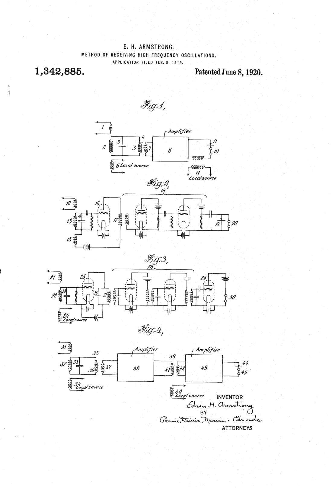 Receptor de alta frecuencia, dibujo de patente de 1920, acabado papel archivo