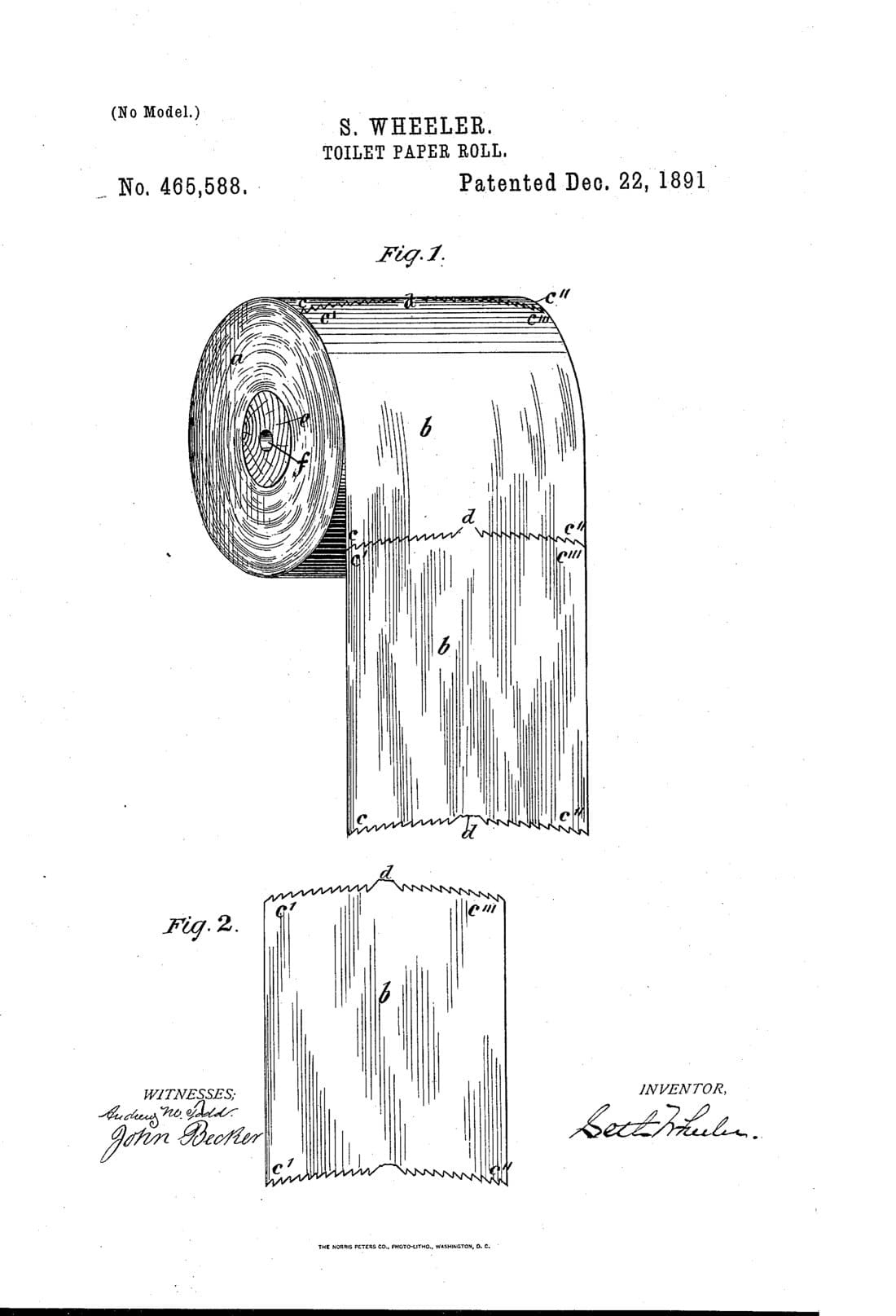 Rollo de papel higiénico, dibujo de patente de 1891, acabado papel archivo