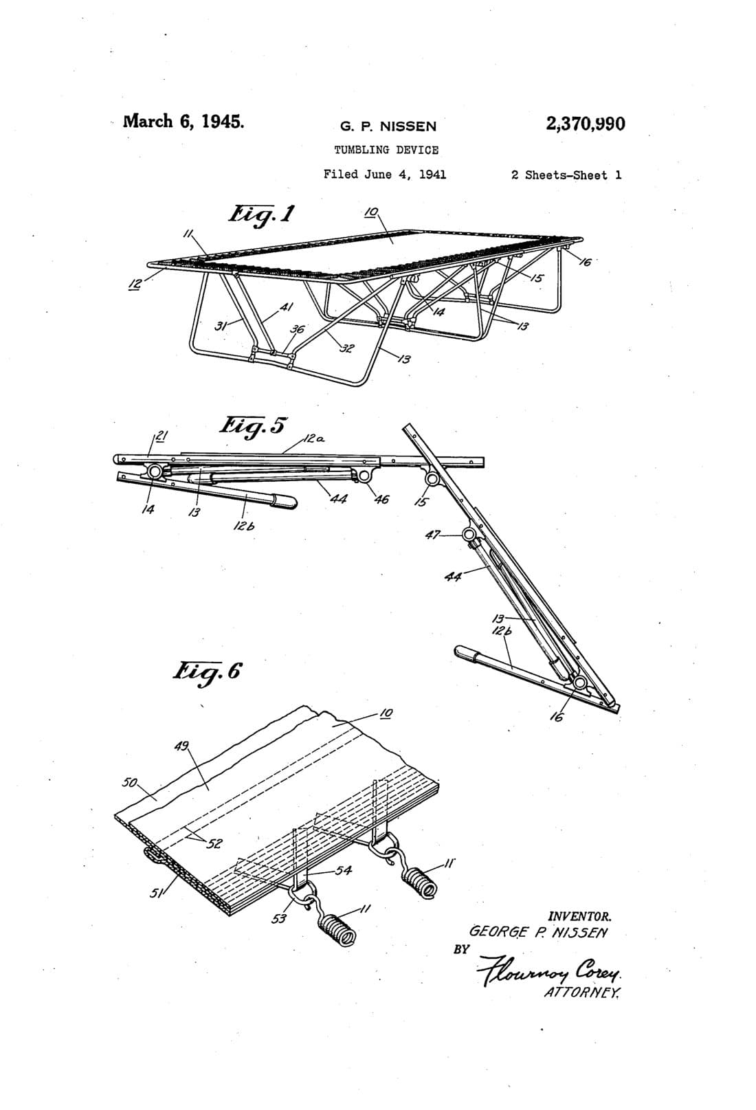 Dispositivo de salto, dibujo de patente de 1945, acabado papel archivo