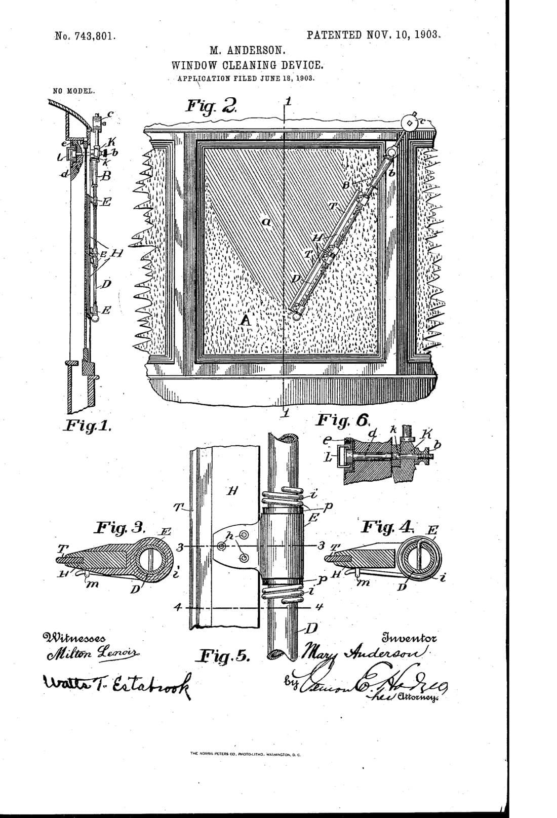 Dispositivo limpiaparabrisas, dibujo de patente de 1903, acabado papel archivo