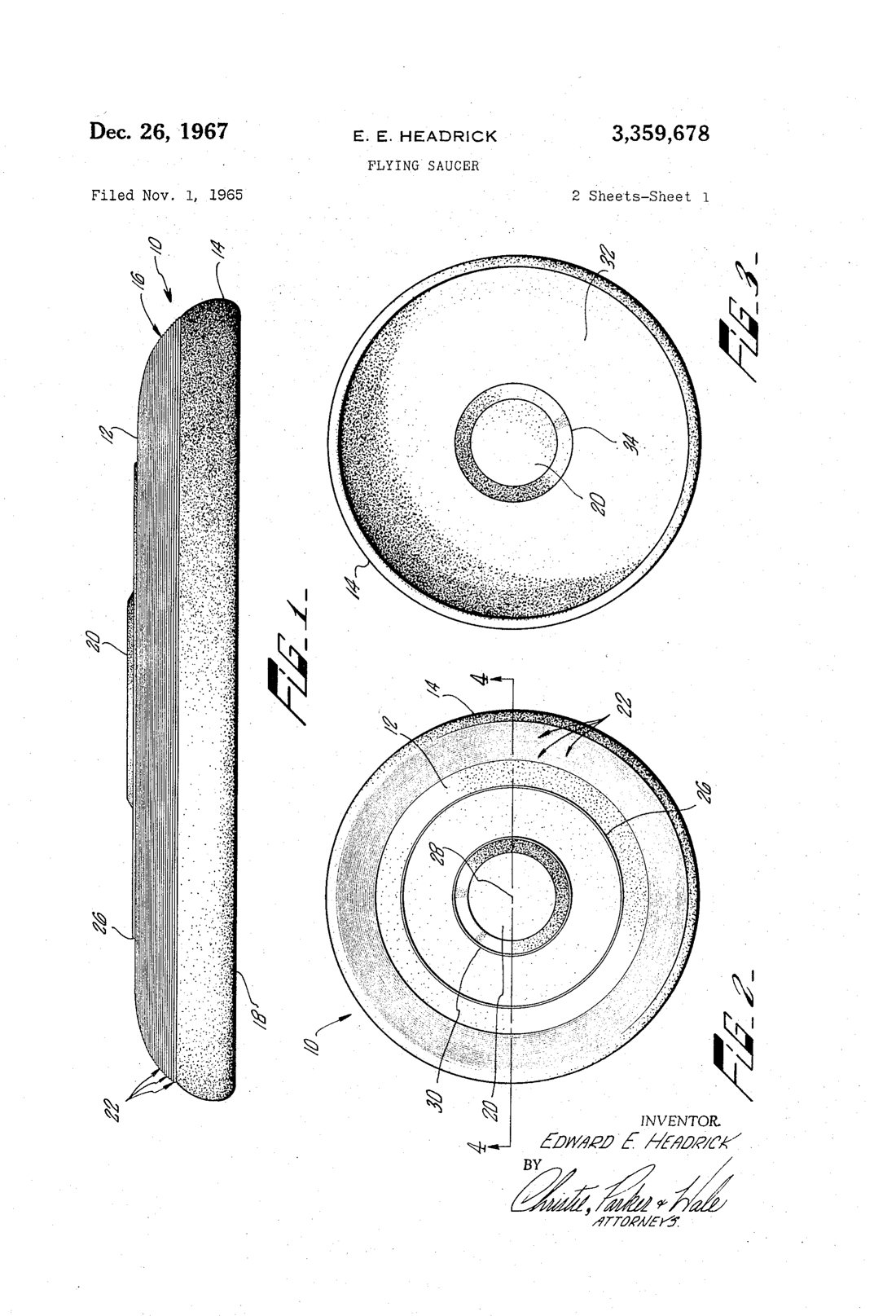 Flying saucer patent drawing, 1967