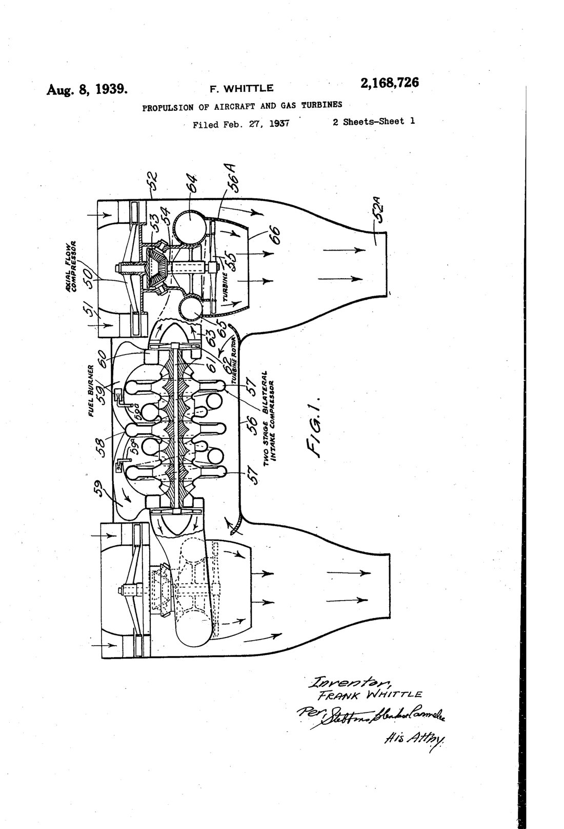 Propulsion of aircraft and gas turbines patent drawing, 1939