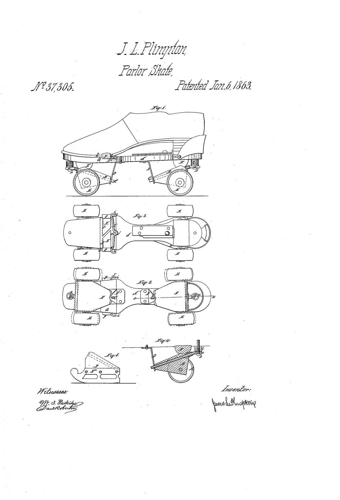 Improvement in skates patent drawing, 1863