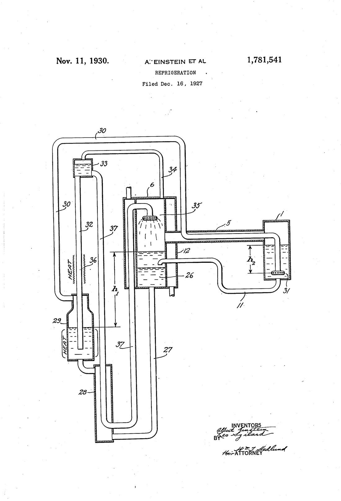 Refrigeration patent drawing, 1930