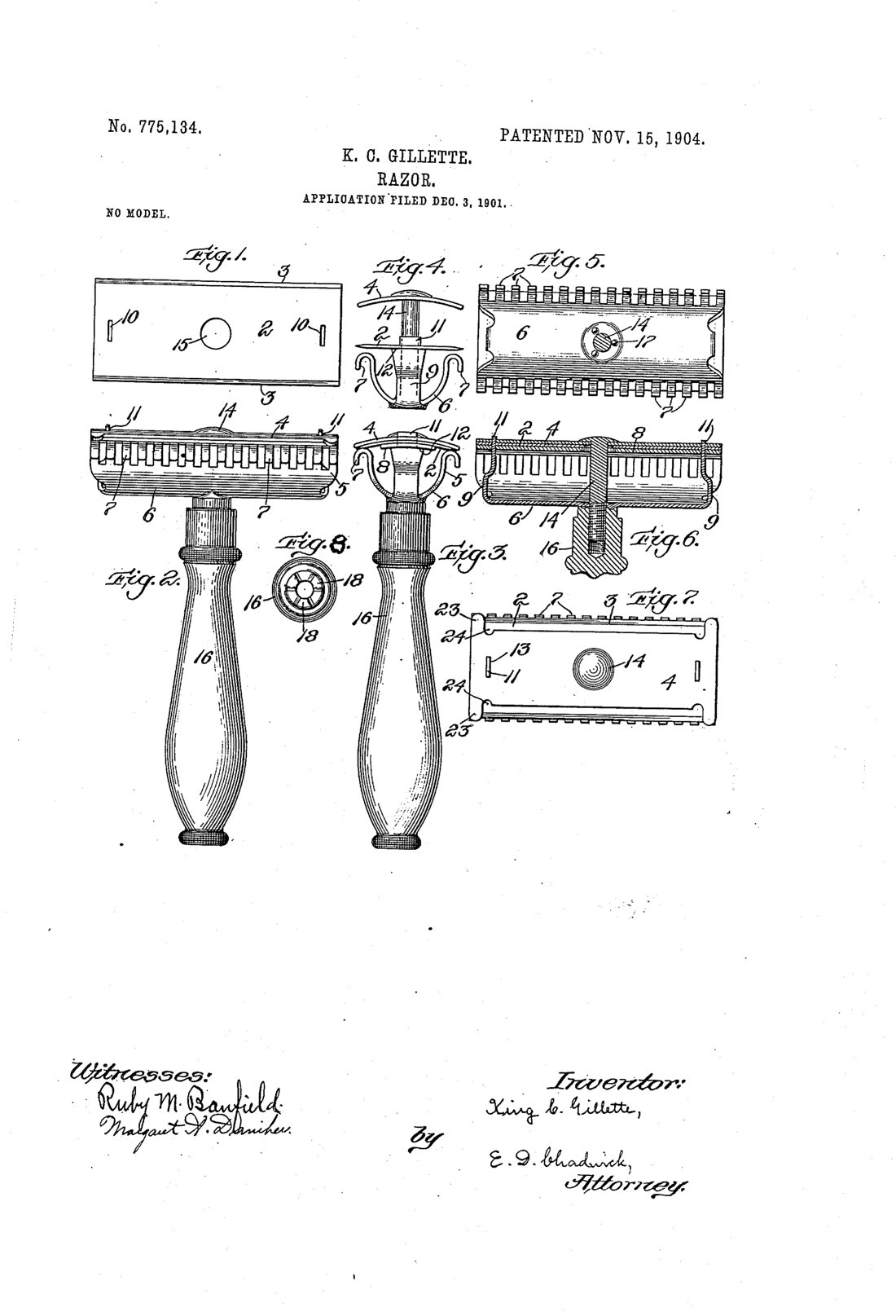 Razor patent drawing, 1904