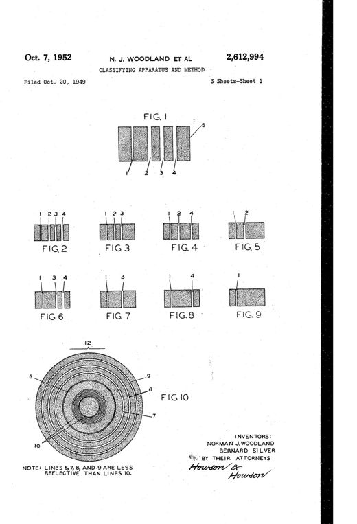 Classifying apparatus and method patent drawing, 1952