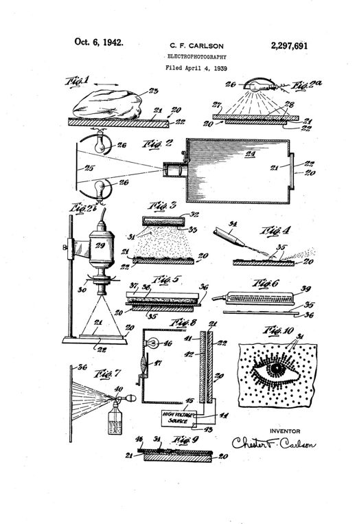 Electrophotography patent drawing, 1942