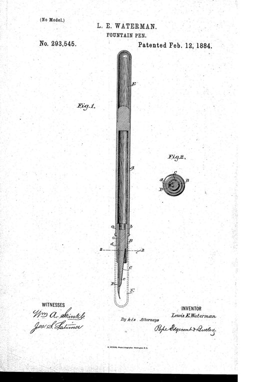 Fountain-pen patent drawing, 1884