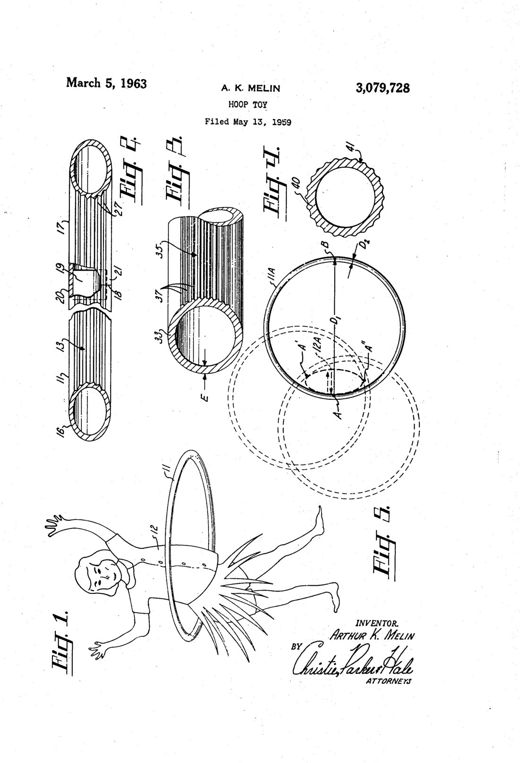 Hoop toy patent drawing, 1963