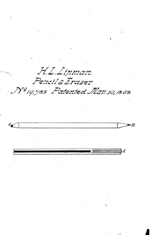 Combination of lead-pencil and eraser patent drawing, 1858