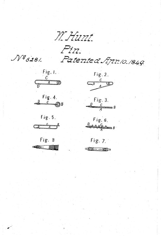 Dress-Pin patent drawing, 1849
