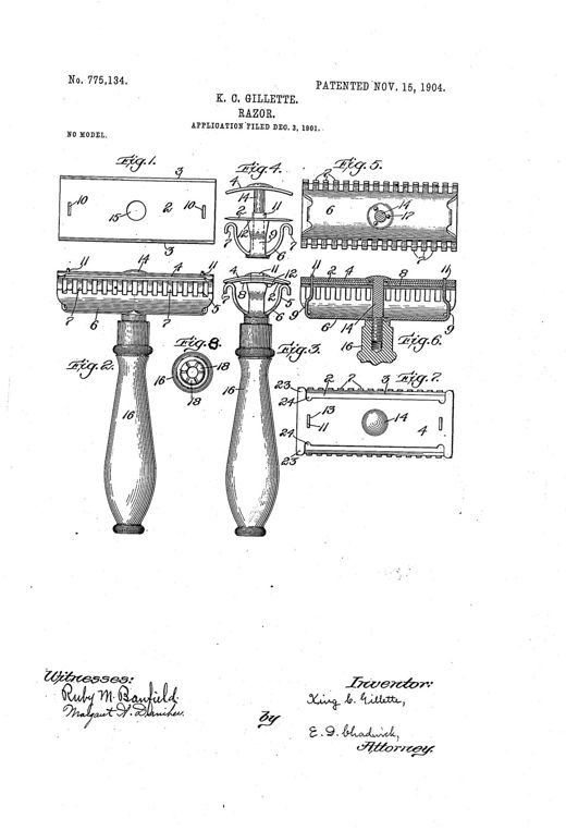 Razor patent drawing, 1904