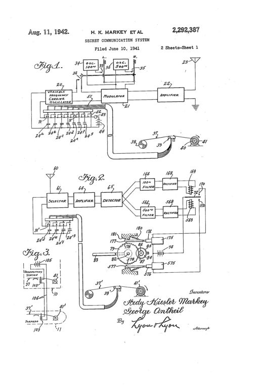 Secret communication system patent drawing, 1942