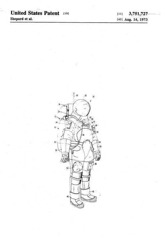 Space suit patent drawing, 1973