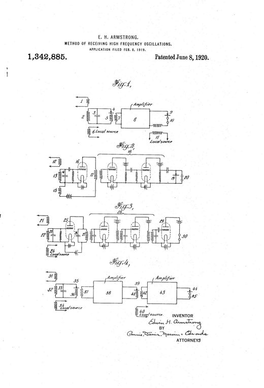 Method of receiving high-frequency oscillations patent drawing, 1920