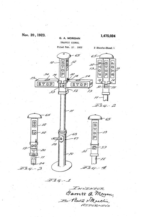 Traffic signal patent drawing, 1923